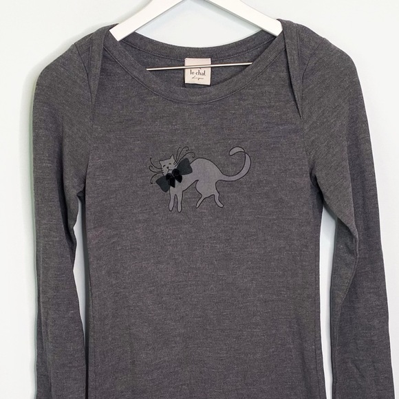 NWT Le Chat Cat Print Dark Grey Long Sleeve Knit Nightwear Chemise Dress - Picture 2 of 2